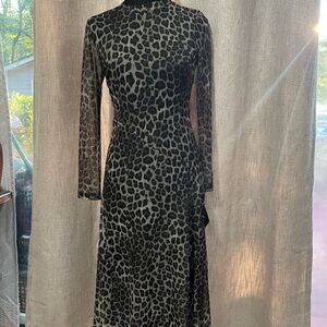 New Elegant Leopard Print Long Sleeve Dress